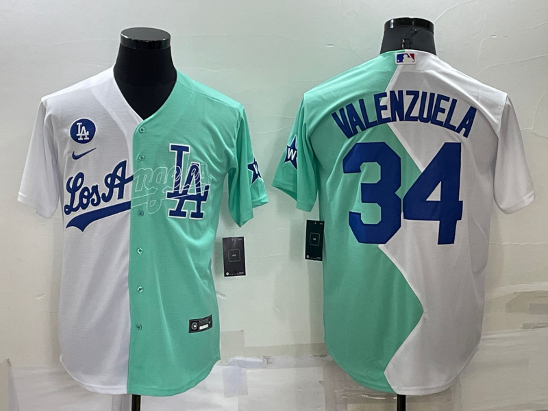Men's Los Angeles Dodgers #34 Fernando Valenzuela 2022 All-Star White/Green Cool Base Stitched Baseball Jersey